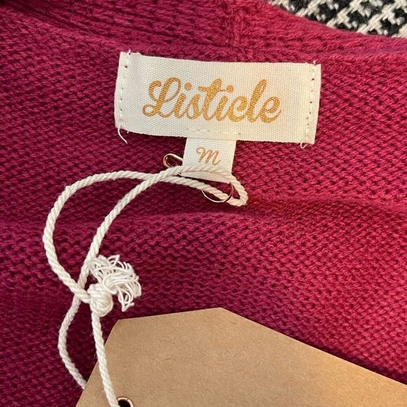Listicle Womens Knit Open Front Long Sleeve Tunic Cardigan Magenta Medium NWT - Picture 6 of 8